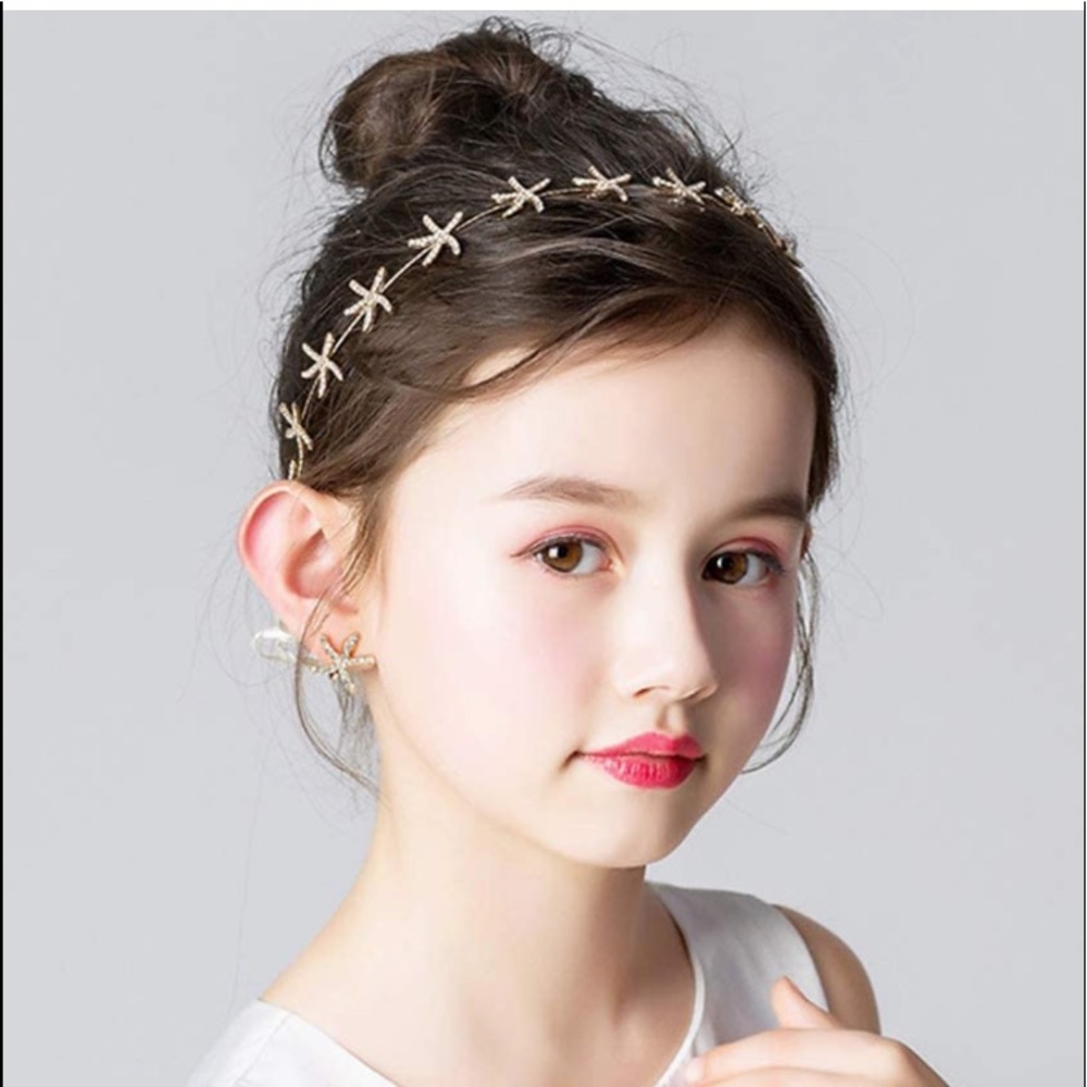 Bienvenu Girl’s Gold Crystal Starfish Crown/Headband